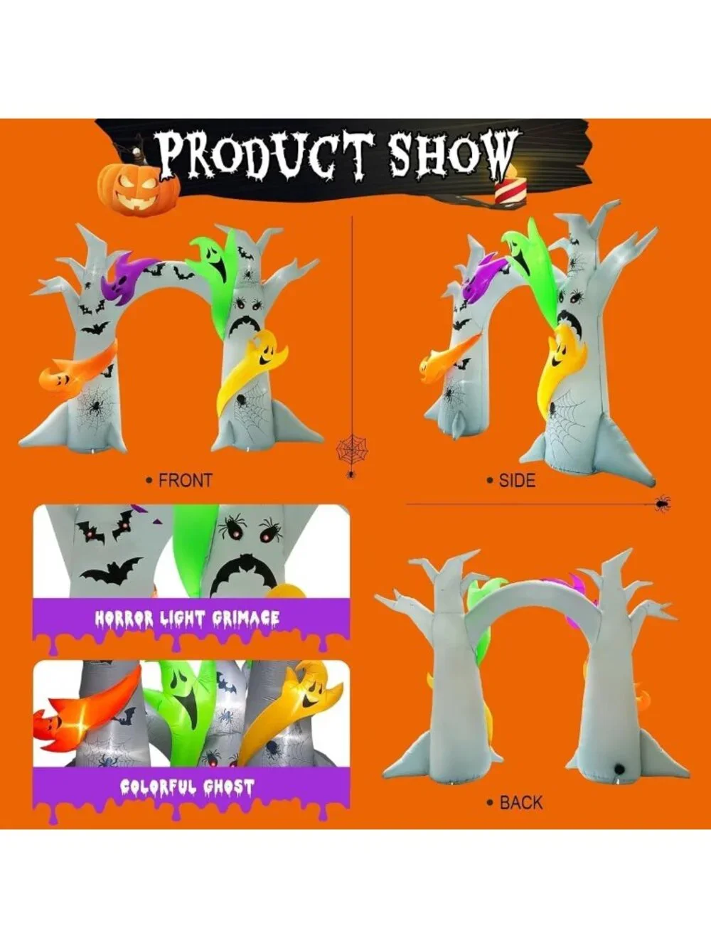 14FT Halloween Inflatable Tree Arch with Colorful Ghosts & LED Lights - Outdoor